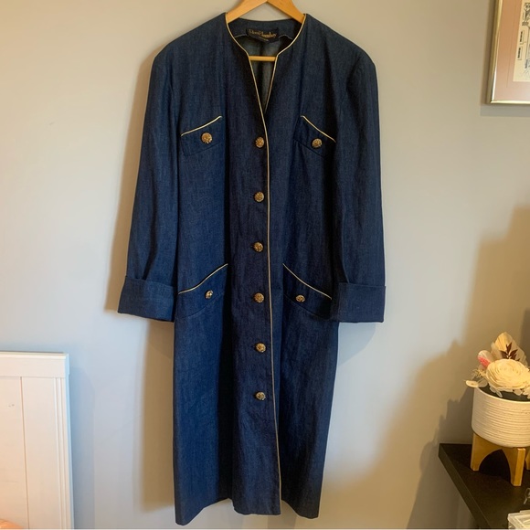 Gorgeous Vintage Roni Blanshay Montreal Denim Dress/Jacket Gold Trim & Buttons - Picture 3 of 5